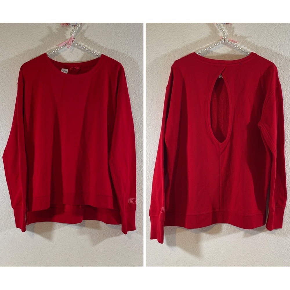 Victoria's Secret VICTORIA SPORT Cut out Red Long Sleeve Crewneck Sweatshirt M